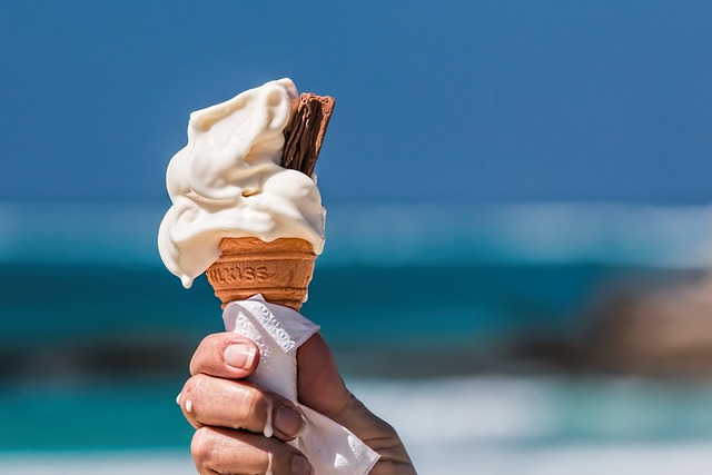 An icecream cone with a chocolat flake